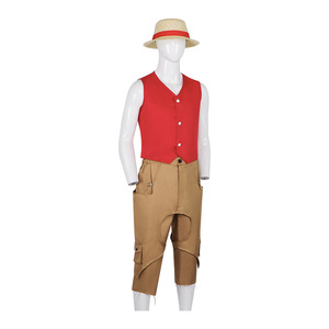 Disfraz de Cosplay de One Piece Luffy, Top Rojo, Sombrero de Paja, Pantalones, Atuendo de Anime - Product Image 2