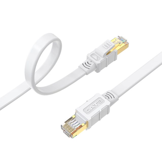 OEM ODMCat8 Ethernet Cable 15FT High Speed Flat Internet LAN Cable 40Gbps 2000Mhz with Gold Plated SFTP RJ45 Connector 26AWG