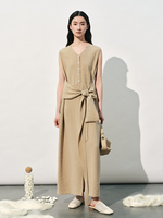 862611 Nouvelle Robe d'été décontractée pour femme en soie de mûrier, col rond, sans manches, couleur unie, de haute qualité