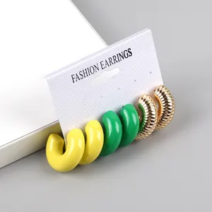 Vintage lacquered earrings Summer Fashion Jewelry y2k Gold Punk Yellow Green blend 3 piece set hoop earrings for women