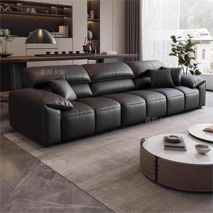 Sofá de cuero con orejas de elefante minimalista italiano, tamaño y diseño de sala de estar minimalista moderno, sofá forrado recto de piel de vaca de capa superior - Product Image 5