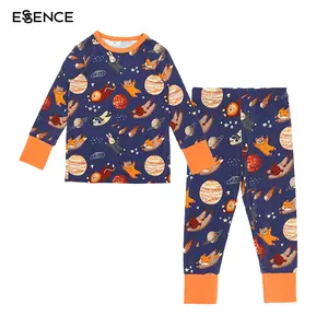 Conjuntos de pijamas de manga larga para bebés, ropa de bebé de bambú de algodón orgánico, estampado de dibujos animados personalizado Unisex para niños y niñas