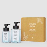 Flacon de 8oz personnalisé emballage de solution de savon liquide nouvelle bouteille en mousse pompe en métal 250ml 350ml bouteilles en verre nouveau design boîte exclusive