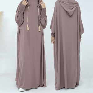 HOT <strong>Model</strong> Jilbab Hijab <strong>Abaya</strong> Robe Women Crinkle Solid Color Casual Batwing Sleeve Tassel Hooded Dress Muslim Saudi Prayer Kaftan - Product Image 1