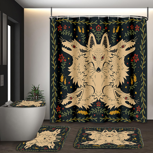 Juego de Cortina de Ducha de Poliéster con Estampado de Lobo <span class=keywords><strong>Husky</strong></span> de Muyu Wholesale, 4 Piezas, Impermeable, Ecológico, Decoración para Baño, Alfombrillas Antideslizantes para Inodoro - Product Image 4