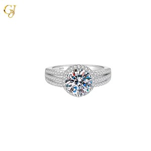 Elegante Anillo de Plata de Ley 925 con Moissanita de Corte Redondo, <span class=keywords><strong>Halo</strong></span> Pavé, Joyería Minimalista de Moda para Regalo de Enamorados - Product Image 4