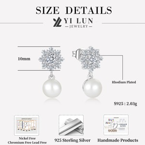 Orecchini in Argento Sterling 925 con Zirconia Cubica e Perla a Forma <span class=keywords><strong>di</strong></span> Sole, Gioielli <span class=keywords><strong>di</strong></span> Moda all'Ingrosso <span class=keywords><strong>per</strong></span> Donne, Feste e Matrimoni - Product Image 6