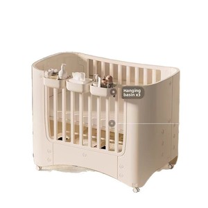 7-in-1 Multifunctional Baby Crib with <b>Wheels</b> Adjustable Height Changing <b>Table</b> Playpen Bedside Crib <b>for</b> Newborn to 3 Years Home - Product Image 1