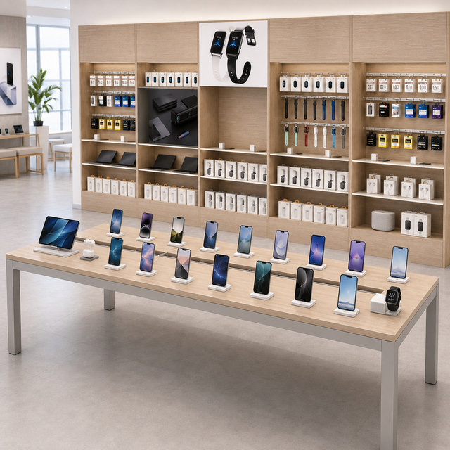 Modern Custom Mobile Phone Demo Display Table with Accessory Display Showcase Cabinet for Brand Retail Store Shopfitting