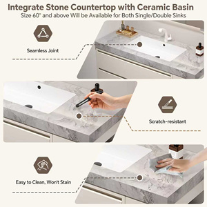Meuble-lavabo de salle de bain avec vasque simple/double personnalisable, meuble-lavabo mural en bois massif de 36 à 92 pouces avec <span class=keywords><strong>miroir</strong></span> intelligent anti-buée - Product Image 5