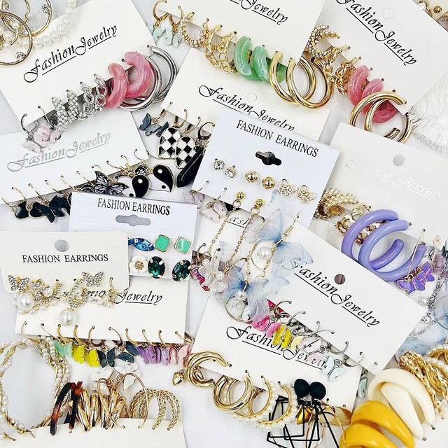 Metal Earrings Set Fashion Geometric Pearl Circle Drop Earrings 2021 Trend Set of Earrings Jewelry Gold Trendy for Women