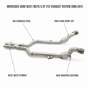 Downpipe en acier inoxydable 304 pour Mercedes S600 W221 5.5T <span class=keywords><strong>V12</strong></span> M275, soudé TIG, cintré au mandrin, avec port pour capteur O2, 2006-2013 - Product Image 1
