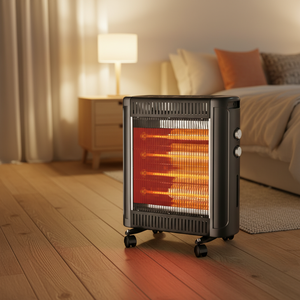 Radiateur infrarouge à quartz portable autoportant 220V 1200W/2400W en plastique et métal avec contrôle mécanique et protection contre l'overchauffement et la basculation - Product Image 1