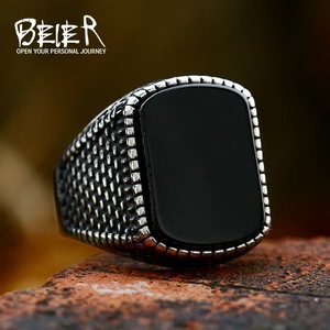 Meistverkaufte Herren Retro Edelstahl-Ring mit Eingelegtem Stein Europäischer Stil Edelstein Islam Religiöse Ringe Großhandel - Product Image 3