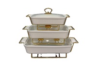 En gros, service de table en céramique pour restaurant et buffet, chauffe-plats en céramique avec support en fer, ensemble de plats de cuisson en céramique
