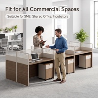 Poste de travail modulaire pour bureau, bureau individuel moderne avec écran en verre dépoli à lattes et armoire mobile verrouillable