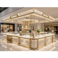 Vitrine de présentation de bijoux en or avec étagères en verre réglables et éclairage LED pour mobilier de boutique haut de gamme