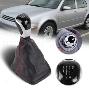 Palanca de cambios de cuero Volkswagen de 5 velocidades con costuras rojas, diseño ergonómico para Caddy, Polo, Tiguan, Taigo, T-Roc - Product Image 1