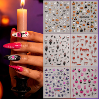 Autocollants 5D en relief personnalisés pour ongles, motif croix et pierre tombale d'Halloween, imperméables, non toxiques, auto-adhésifs pour un look gothique