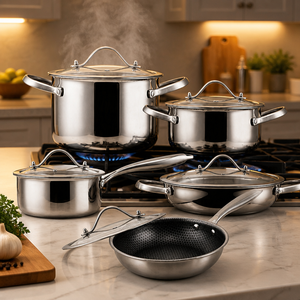 Set di Pentole KENGQ in Acciaio Inox 4 Pezzi con Coperchi in Vetro, Design Impilabile per Fornelli a Gas e a Induzione, Lavabile in Lavastoviglie, Stile Americano - Product Image 3