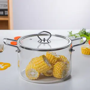 2022 Kitchen Utensils Heat Resistant Clear Glassware 3.5L 4.5L 5.5L Big Size Borosilicate Glass Cooking Pots