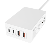 Bluetimes Strip daya Desktop, stasiun pengisian daya ramping ringan 6 dalam 1 65W dengan dua port Tipe C dan dua port USB-A