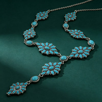 Collier long style Navajo fait main en turquoise, motif Squash Blossom, collier statement western de 24,53 pouces, vente en gros