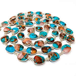 Chaîne en laiton avec connecteur briolette en cuivre bleu turquoise naturel de Mohave 12-15 mm - Product Image 1