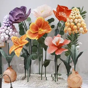 T277結婚式の小道具大きな巨大な花の巨大な紙花立っている自動オープニングクロージングフラワーイベント結婚式の装飾