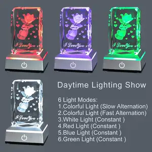 Multicolor I Love You Crystal Lamp Cube Custom Logo Rose 3d Laser Engraving Crystal Lamp Cube Crystal Cube K9