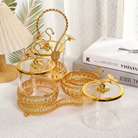 Pot de rangement en verre de style européen avec couvercle papillon et poignée en fer, 3/4 compartiments, pour café, sucre, bonbons, décoration de table de salon