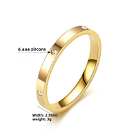 Bague fine minimaliste en acier inoxydable avec 6 zircons cubiques sertis en creux de 2,5 mm, empilable pour femme, en gros, en stock