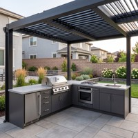 Ensemble de meubles de cuisine extérieure en acier inoxydable blanc en forme de U, personnalisé, avec barbecue à gaz, évier et brûleur pour les fêtes de jardin