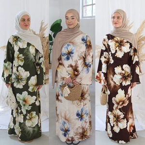 Abaya musulmane élégante et respirante faite à la main R-462, <span class=keywords><strong>robe</strong></span> longue maxi à imprimé floral avec <span class=keywords><strong>ceinture</strong></span> et manches évasées - Product Image 5