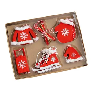 6 개/대 나무 레드 크리스마스 신발 자켓 모자 썰매 스키 나무 크리스마스 트리 장식