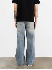<strong>Custom</strong> <strong>Label</strong> Drop Ship Stock Street Wear Stock Baggy <strong>Jeans</strong> Manufacturer Men Blue Painted Stacked Flared Denim <strong>Jeans</strong> - Product Image 5