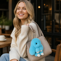 Porte-clés en peluche lapin bleu ciel Zaves, doux et moelleux, breloque de sac tendance, fermoir en alliage, adorable accessoire Kawaii pour sac à dos et clés