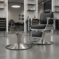 Fauteuil de Barbier Haut de Gamme Robuste en Fer Poli avec Base Ronde Hydraulique