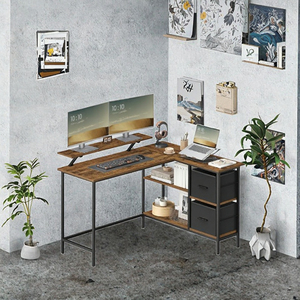 <span class=keywords><strong>Scrivania</strong></span> angolare a L in metallo con 2 cassetti spaziosi, supporto per monitor da gaming, ripiano regolabile per computer, ideale per l'home office - Product Image 2