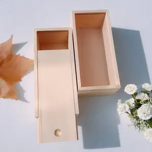 Natural Lightweight Pine Wooden Unfinished Wood Box With Sliding Lid For Packaging Wholesale