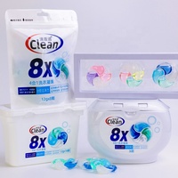 4-en-1 Capsules de lessive écologiques jetables en gel, 60% de tensioactifs, parfum personnalisable (fruits/fleurs) pour le lavage des vêtements