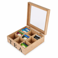 Boîte à thé en bambou moderne personnalisée avec logo, 9 compartiments, coffret en bois de qualité supérieure, couvercle en acrylique transparent, stockage de luxe de qualité alimentaire