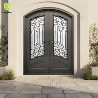 Meilleure porte arquée antirouille en fer forgé Art verre acier extérieur porte d'entrée pour villas caractéristique décorative