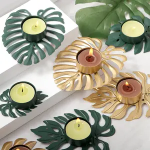 Hot Product Popular Green Gold Garden Black Leaf Of Curvature Tealight Candle Holders For Home Decoration