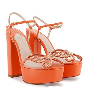 2022 <b>Summer</b> New Fashion Orange Platform Sandals Shoes Studs <b>Decor</b> Ankle Strap Sandals Women Big Size 43 - Product Image 5