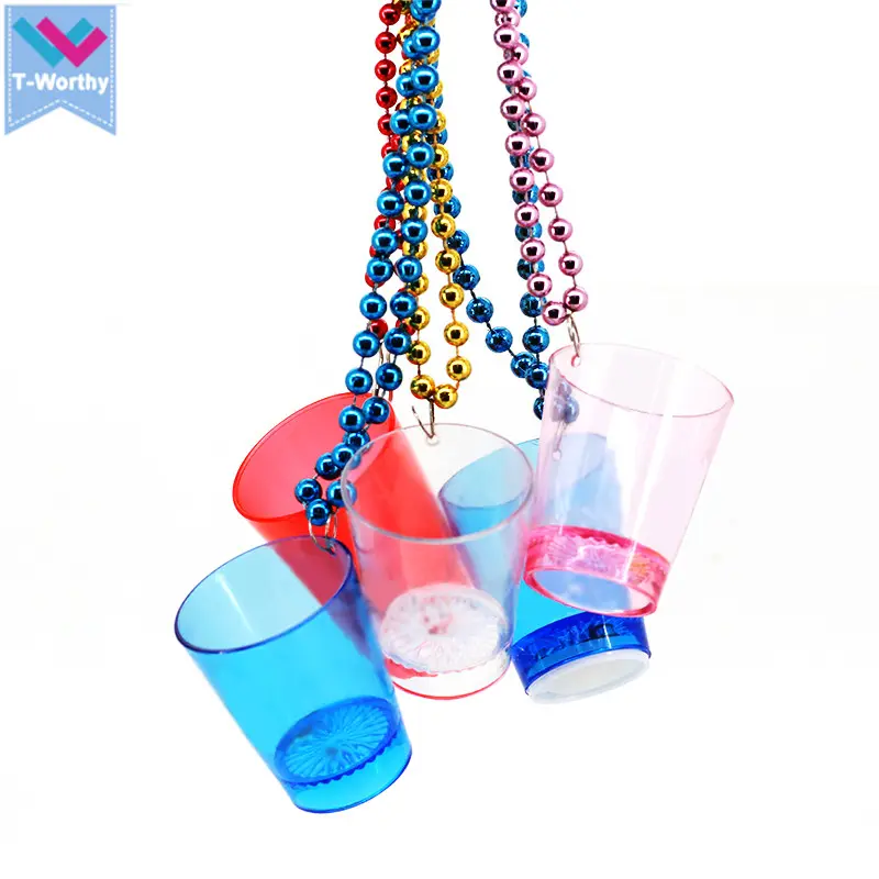 T-Worthy Promotional Gift For Bar Club Mini LED Cup With Bead Necklace Led Shot Glass With Necklace