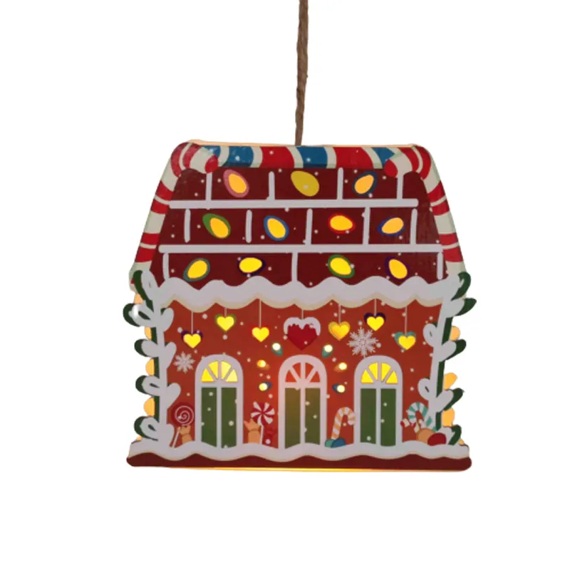 Christmas Led Light Wood House Christmas Tree Decorations Xmas Wooden House Hanging Ornaments