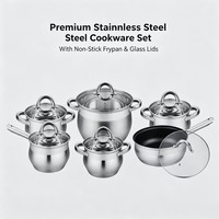Ensemble de casseroles en acier inoxydable de style américain, écologique, avec couvercle en verre, sans revêtement, compatible induction