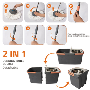 Bộ lau nhà xoay 360 độ HOLAMOPA mới, cán thép, đầu lau sợi microfiber, có tay cầm vắt nước, dùng trong nhà, tặng kèm mẫu thử miễn phí - Product Image 3