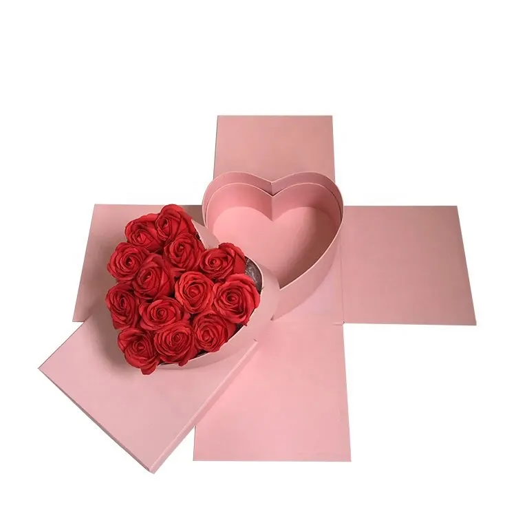 Grosir Pabrik bunga kustom nyata diawetkan mawar merah dalam hati kotak hadiah bunga kotak pengiriman dan aku mencintaimu kotak bunga